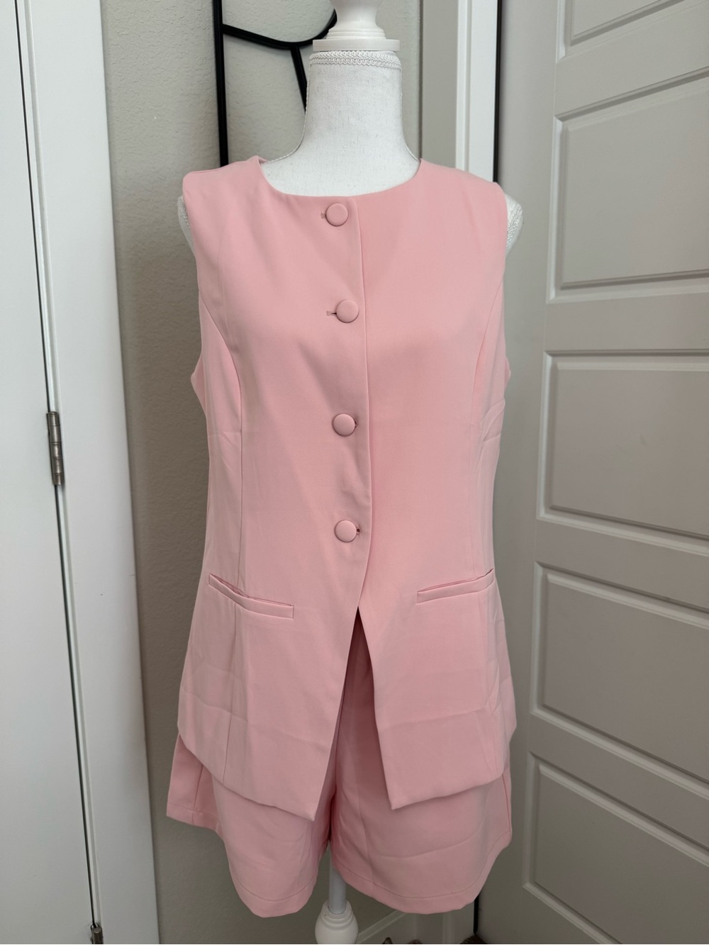Amazon Pink Sleeveless Button-Front Romper